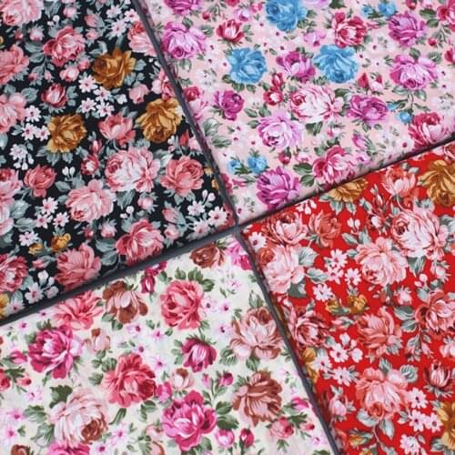 50x140cm Beige Red Black Pink All Over Blooming Flowers Printed Cotton Poplin Fabric Floral Fabric Patchwork DIY Sewing Cloth
