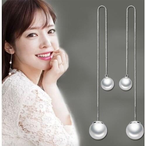 KOFSAC New Charm 925 Sterling Silver Earrings For Women Simple Long Tassel Pearl Dangler Earring Ear Line Jewelry Gift Brincos