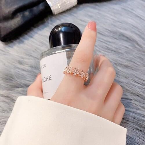 2020 Fashion Jewelry New Gold Plated Adjustable Crystal Flower Ring Bague Femme Love Finger Rings For Women Gift New Year