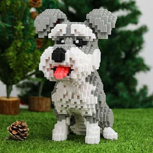 In stock 16049 Grey Schnauzer Pet Dog Building Block Animal 3D Model 2100pcs Small Mini Diamond Bricks Toy for Children no Box