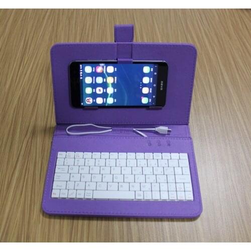 3-in-1 Leather smartphone Case with USB Mini Wired Keyboard for Android System cell Phone cable keypads Flip Cover with Stand