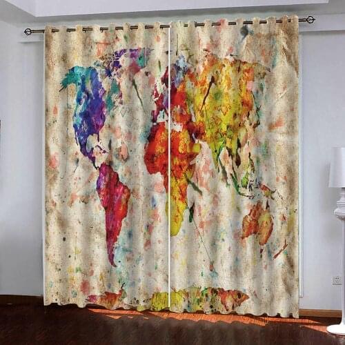 Colorful fashion map painting 3D Window Curtains Living Room Luxury decor Bedroom Custom size blackout curtain