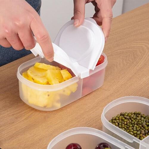 Kitchen Dual-slot Food Storage Box Crisper Refrigerator Preservation Container Crisper Storage Box for Seal Lunch Grains