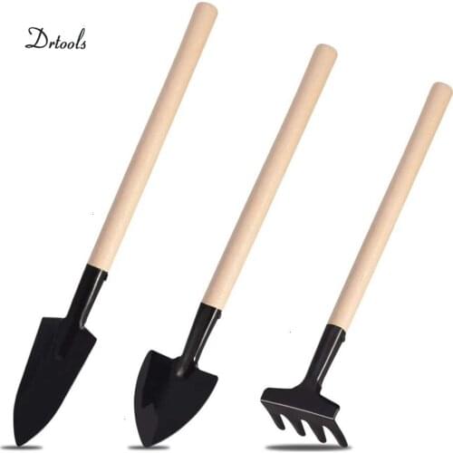 DRtools 3pcs/Set Mini Shovel Bonsai Tools Wood Handle Stainless Steel Potted Plants Shovel For Gardening Tools