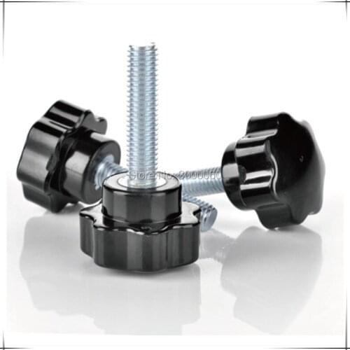 M6*16mm Hand Tighten Screws Black Plastic Star Head Plated Steel Machine Screw Handle Thumb Screws
