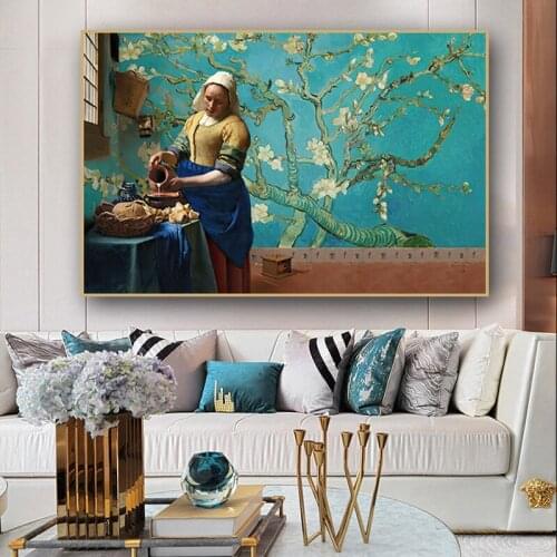 Almond Blossom Flowers Canvas Painting Classical The Milkmaid Wall Art Posters and Prints Wall Art Picture for Living Room Decor