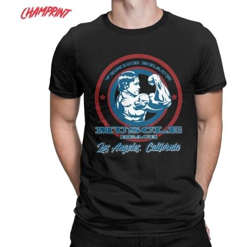 Vintage Venice Beach Arnold Schwarzenegger T-Shirts Men O Neck 100% Cotton T Shirts Muscle Fitness Tee Shirt Gift Idea Clothes