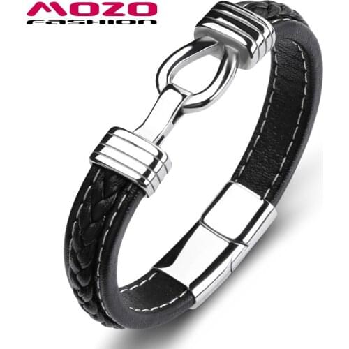 Fashion Bangles Men Black Genuine Leather Charm Bracelets For Women Cross Card Lock Punk Male Jewelry