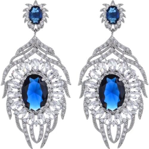 New fashion luxury exaggerated oval AAA zircon earrings, suitable for new bride wedding party tassels shiny jewelry earrings