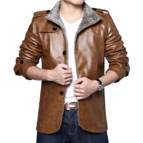 2019 Autumn and winter mens leather warm plus fat to increase the size of one fur PU fur jacket plus cashmere thick jacket male