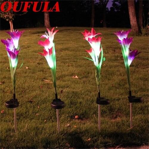 OUTELA Solar Lawn Lamps Lily Flower Artificial Flower LED Lamp Garden Outdoor