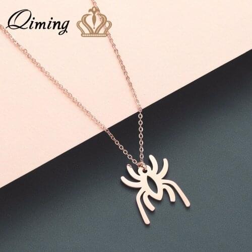 QIMING Insect Punk Men Necklace Women Vintage Spider Pendant Girls Stainless Steel Jewelry Dropshipping Trendy Necklaces