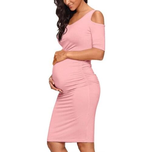 OKLADY 2019 Summer Pregnant Clothes Women Dresses Solid Babyshower Dress O Neck Maternity Clothes Tank Formal Dress Ball Party