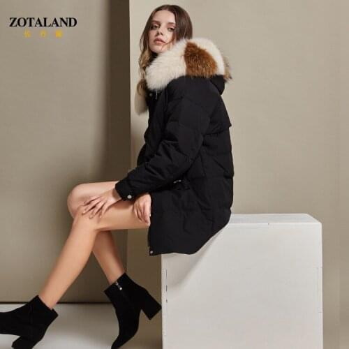 States new winter 90 white duck down womens down jacket loose hooded long colored collars sent to overcome the female