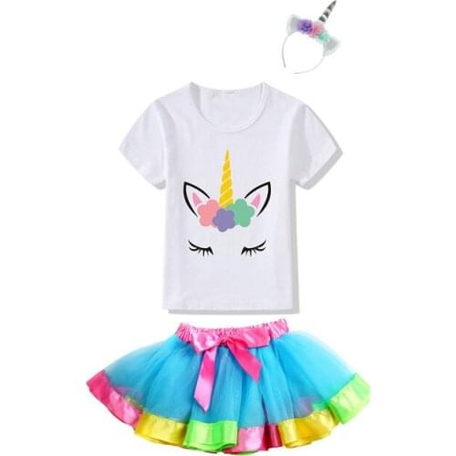 Unicorn cosplay Rainbow Tutu bow Skirt Princess mesh Tulle Skirt Birthday Party Prom Children Halloween Easter Costume
