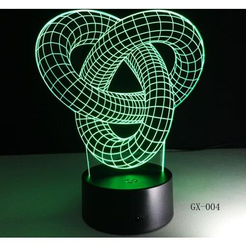 Christmas Gift With Three Rings 3D Desk Lamp Colorful Vision Stereo Acrylic 3D Night Light Touch Luminaria USB Office Li GX-0042