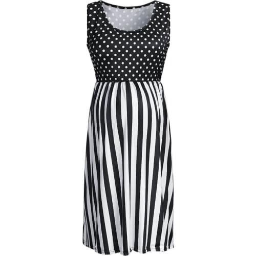 S-2XL Women Sleeveless Nursing Dress Summer Pregnancy Maternity Dress Dot Print Stripe Black Dress Clothe For Pregnant Women z05
