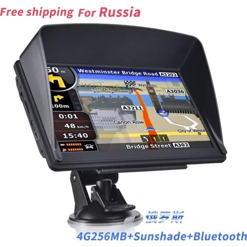 7"HD 4G256MB+Sunshade Touch Screen 800*480 Resolution Bluetooth AVIN Navitel latest Russia Map Sat nav Truck GPS Navigatior