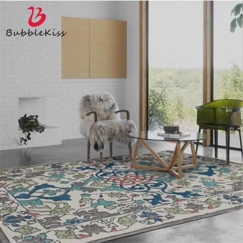 Bubble Kiss European Ethnic Style Green Flower Pattern Carpets For Living Room Home Customized Bedroom Rugs Non-slip Mats