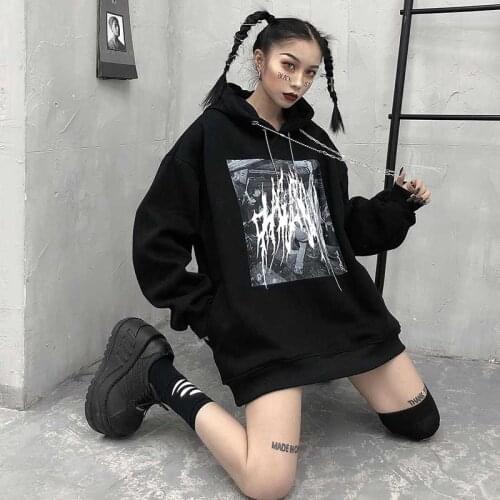 2020 spring gothic harajuku hoodie women sweatshirt hoodies patchwork streetwear clothes crop top loose casual print punk gothi