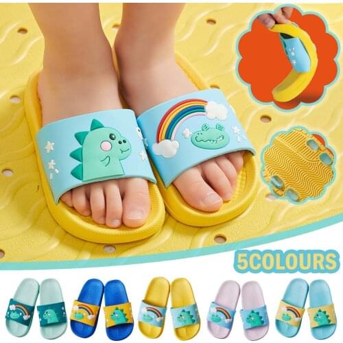 2-12 Years Summer Childrens Flip Flops Cartoon Cute Home Slippers Soft Bottom Non-slip Flat Slides Outer Wear Sandals Slippers