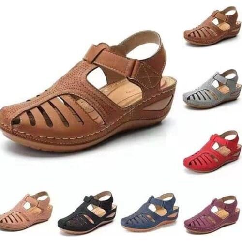 Woman Summer Leather Vintage Sandals Buckle Casual Sewing Women Shoes Female Ladies Platform Retro Sandalias Plus 35-43