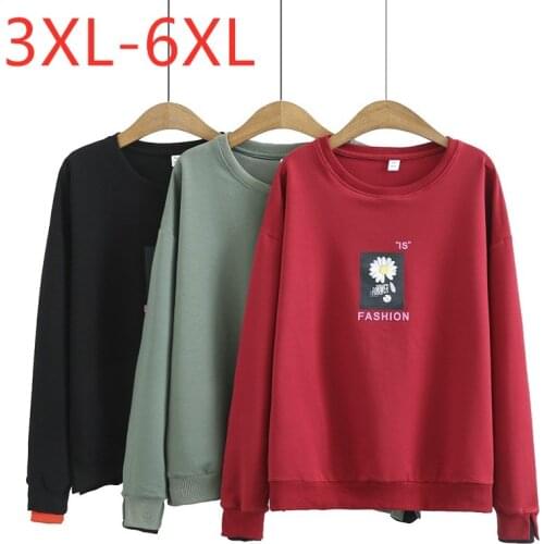 New 2021 Ladies Spring Autumn Plus Size Tops For Women Large Long Sleeve Loose Cotton Print Flower Thick T-shirt 3XL 4XL 5XL 6XL
