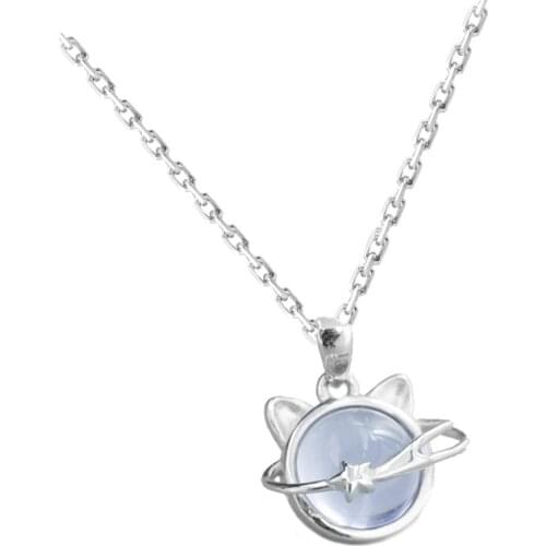Meow planet necklace for female with 925 sterling silver clavicle chain simple wild temperament niche design women accessories