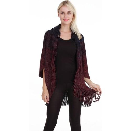 Women Striped Poncho Artificial Cashmere Scarf Short Sleeve Wrap Air-conditioned Room Tippet With Tassels Office Pashmina