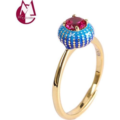 Inlaid Red Garnet Adjustable Real 925 Sterling Silver Vintage Fashion Fine Brand Jewelry Ring For Women 2021 Free Shipping R21