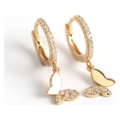 1Pair Diameter 10mm Piercing 925 Sterling Silver Earrings for Women 2021 Jewelry Butterfly Pendant Zircon Earrings Wholesale