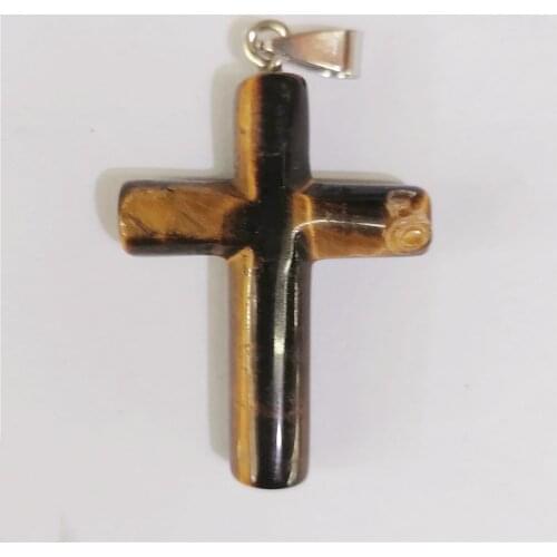 1 Pcs 44x30x8mm Natural Brown Tiger Eye Gem Cross Hand-Carved DIY Necklace Jewelry Making Reiki Healing Pendant Bead