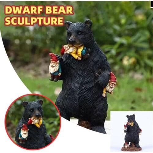 1pcs Outdoor Garden Statue Black Bear Elf Dwarf Statue Resin Ornament Sculpture Outdoor Yard Decoration Art Craft Home Decor