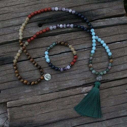 100% 8mm 7 Chakras Natural Stone Beads, JapaMala Sets,Spiritual Jewelry,Meditation Beads, Inspirational Necklace, 108 Mala Beads