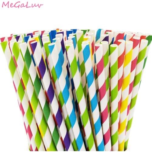 25pcs Colorful Striped Drinking Straws Creative Mixed Paper Straw Wedding Birthday Party Decorations Kids Baby Shower Supplies
