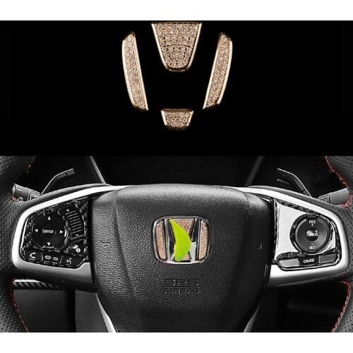 4Pcs/Set Insert Steering Wheel Center Logo Trim Emblem Cover Rhinestone Sticker for Honda Civic 10 Generation
