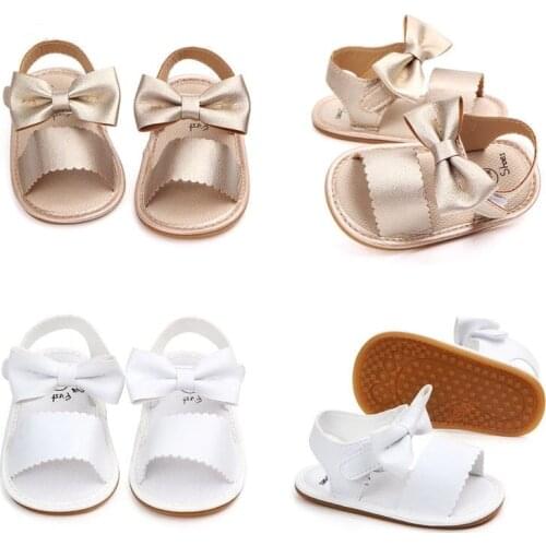 2021 Brand New Cute Newborn Infant Baby Girls Bowknot Princess Shoes Toddler Summer Sandals PU Non-slip Rubber ShoesSize 0-18M