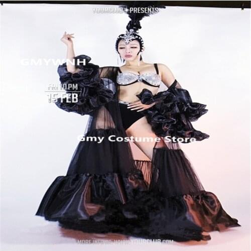 CC23 Singer stage performance wears club catwalk outfit dresses long cloak sexy bodysuit bikini bar headwears clothe costumes dj