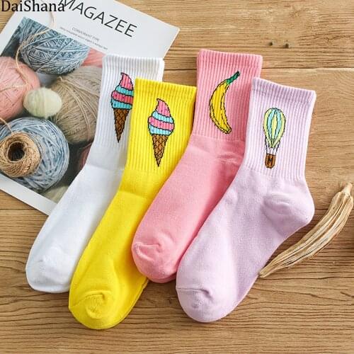 [DaiShana]Newly Spring Hot Sale Women Funny Ice Cream Cartoon Socks Creative Sokken Korean Japanses Kawaii Fashion Girls Socks