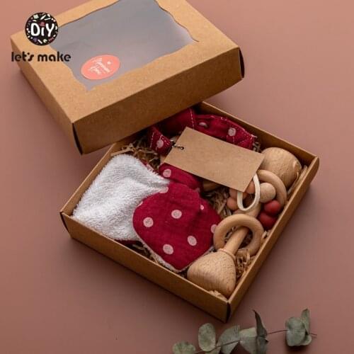 Lets Make 3pcs/set Baby Teether Wooden Rattle Bunny Ear Pacifier Chain Dummy Holder Beech Ring Chewing Gum Rodent Wooden Toys