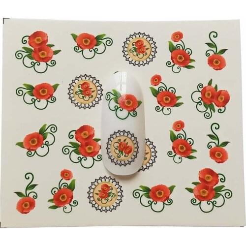 E15 Nail Sticker Set Decal Bright flowers Brooch pattern Water Transfer Slider For Nails Art Decor