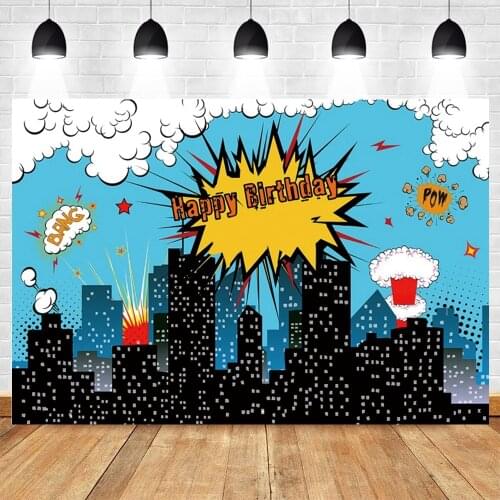 Superhero City Building Super Hero Baby Shower Birthday Party Backdrop Photography Background For Photo Studio Photozone Banner