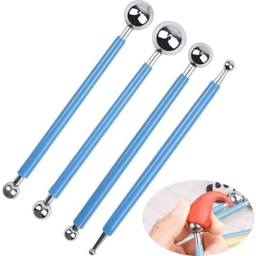 4Pcs/Set Clay Tools DIY Tools Stainless Steel Ball Modelling Set Multifunction Stick For Fondant Cake Carved Clay Craft Tools