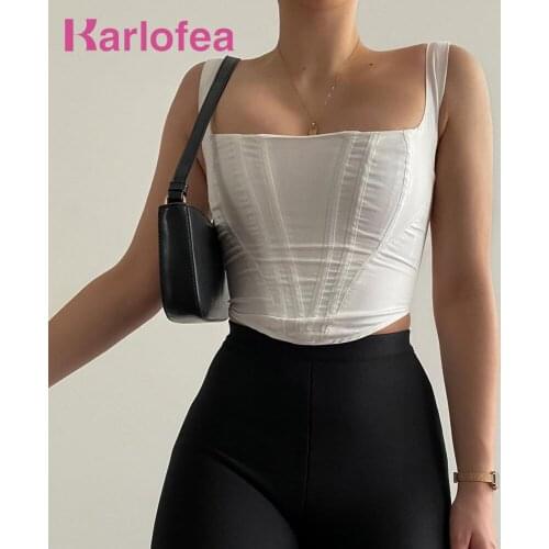Karlofea Tank Tops Sexy Crop Vest Solid Brown Tops Chic Fashion Female Streetwear Outfits Simple Basic Outfits Cloth Corset Tops