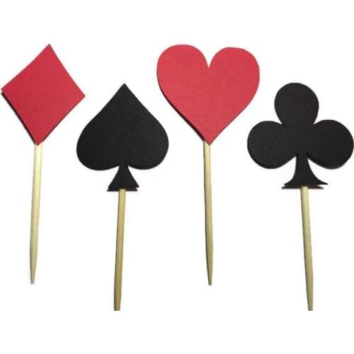 Casino Themed Cupcake Toppers Red White and Black | Las Vegas | Poker Suits | Bachelorette | 21st Birthday | Happy Birthday | Br