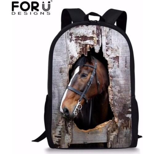 FORUDESIGNS Cool Little Boys Girls Crazy Horse School Bag Brown Primary Kids Schoolbag Children Backbag Bookbag Sac a Dos
