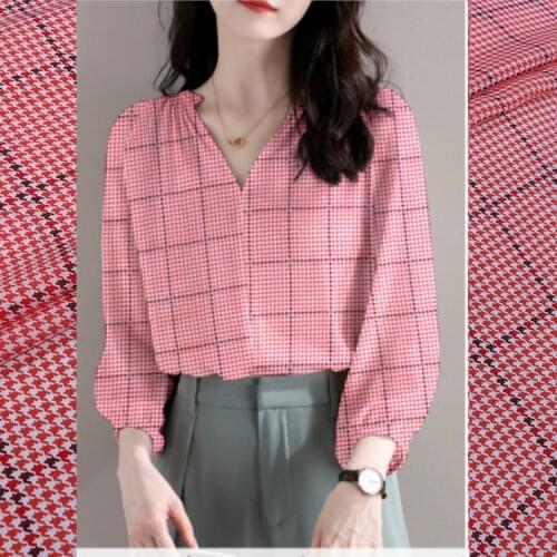 Summer Soft Houndstooth Mulberry Silk Crepe De Chine Dress Shirt Fabric Vertical Dress Clothing Material Fabrics by the Meter