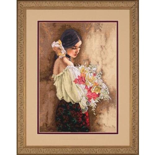 Top Quality Lovely Hot Sell Counted Cross Stitch Kit Woman with Bouquet Lady Girl Flower Flowers dim 35274