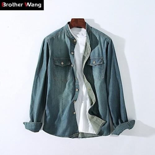 2020 New Mens Casual Denim Shirt Spring and Autumn Fashion Retro Slim Fit Long Sleeve Jeans Shirt Male Brand Clothes