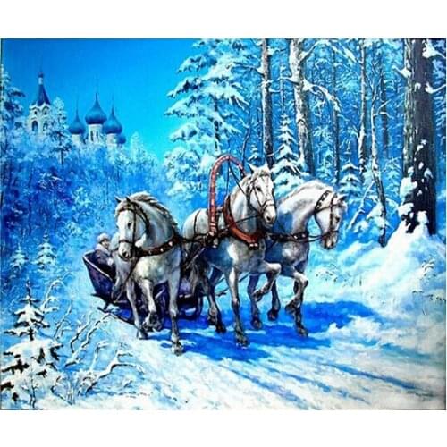 Blue Snow Horse Patchwork 5D Diy Diamond Painting 30x40 Square Diamond Embroidery Sets Handwork Diy Cross Stitch Mosaic Picture